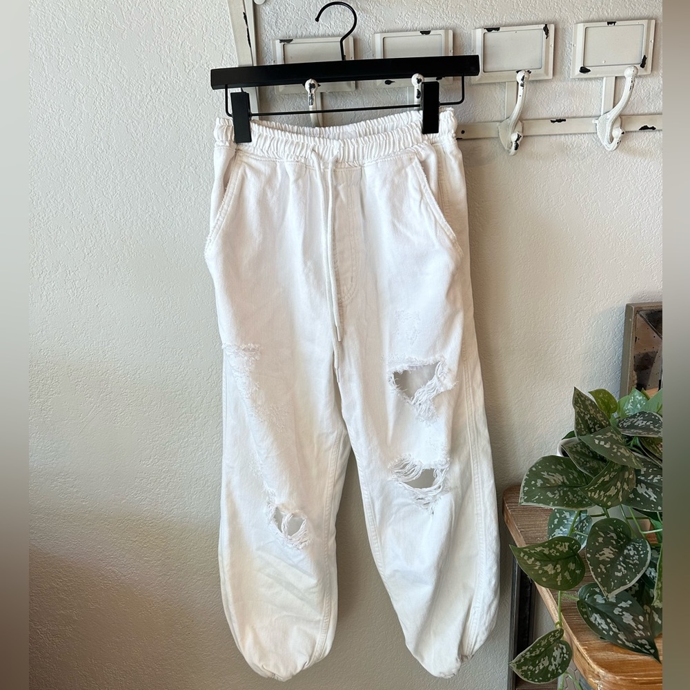 Free People Sloane Deconstructed Jogger Distressed White Denim Pants